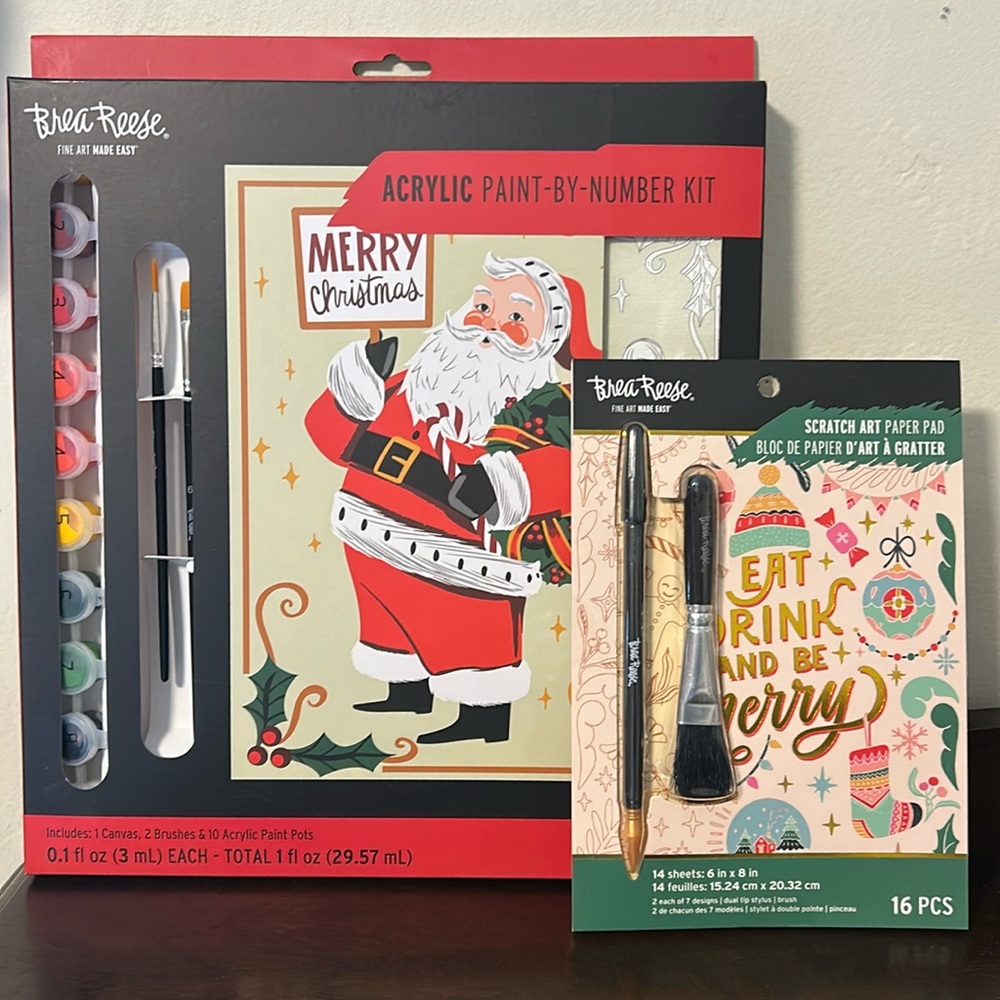 NEW Brea Reese Acrylic Santa Design Paint-by-Number Kit & Scratch Art Paper Pad